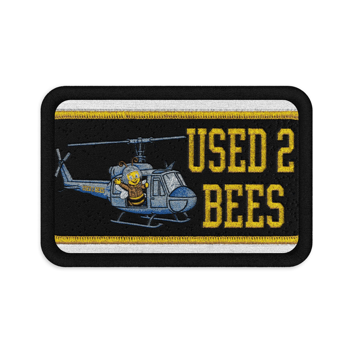 Used 2 Bees — Huey Helicopter Patch (Gray, Goggles Up)