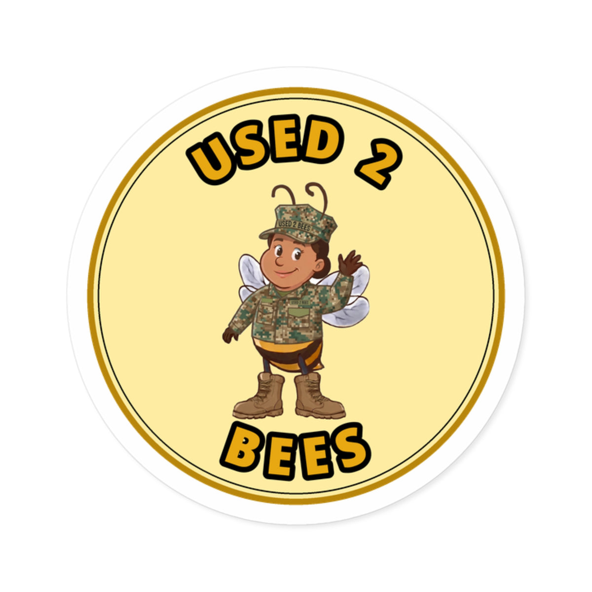 Used 2 Bees Circle Sticker — Field Camo Bee (Desert, Female)