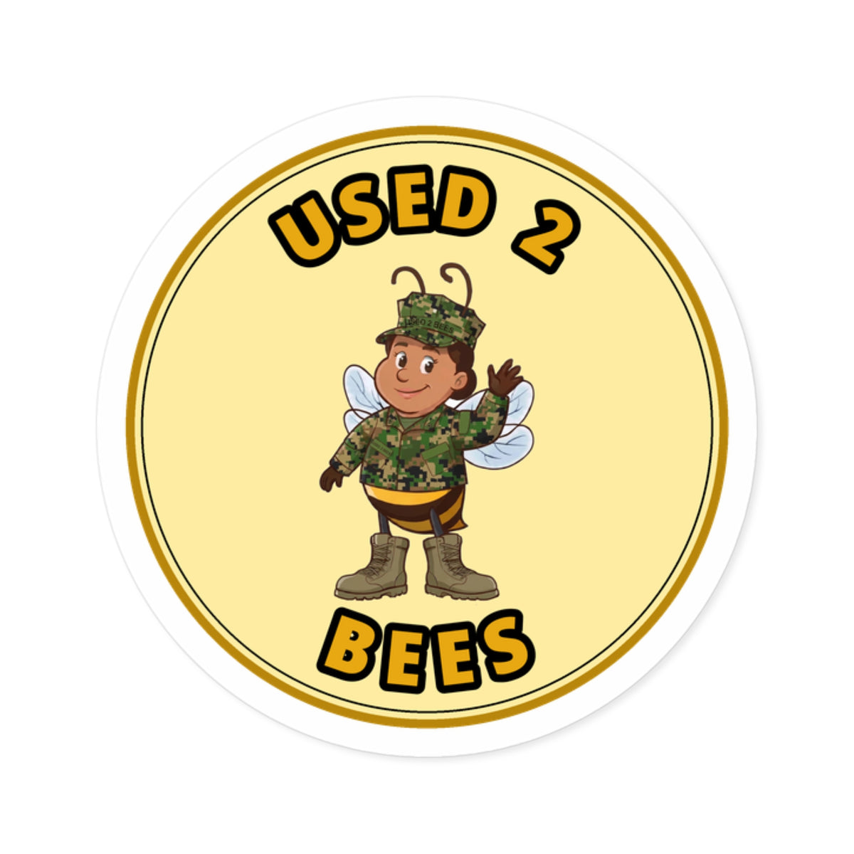 Used 2 Bees Circle Sticker — Field Camo Bee (Female)