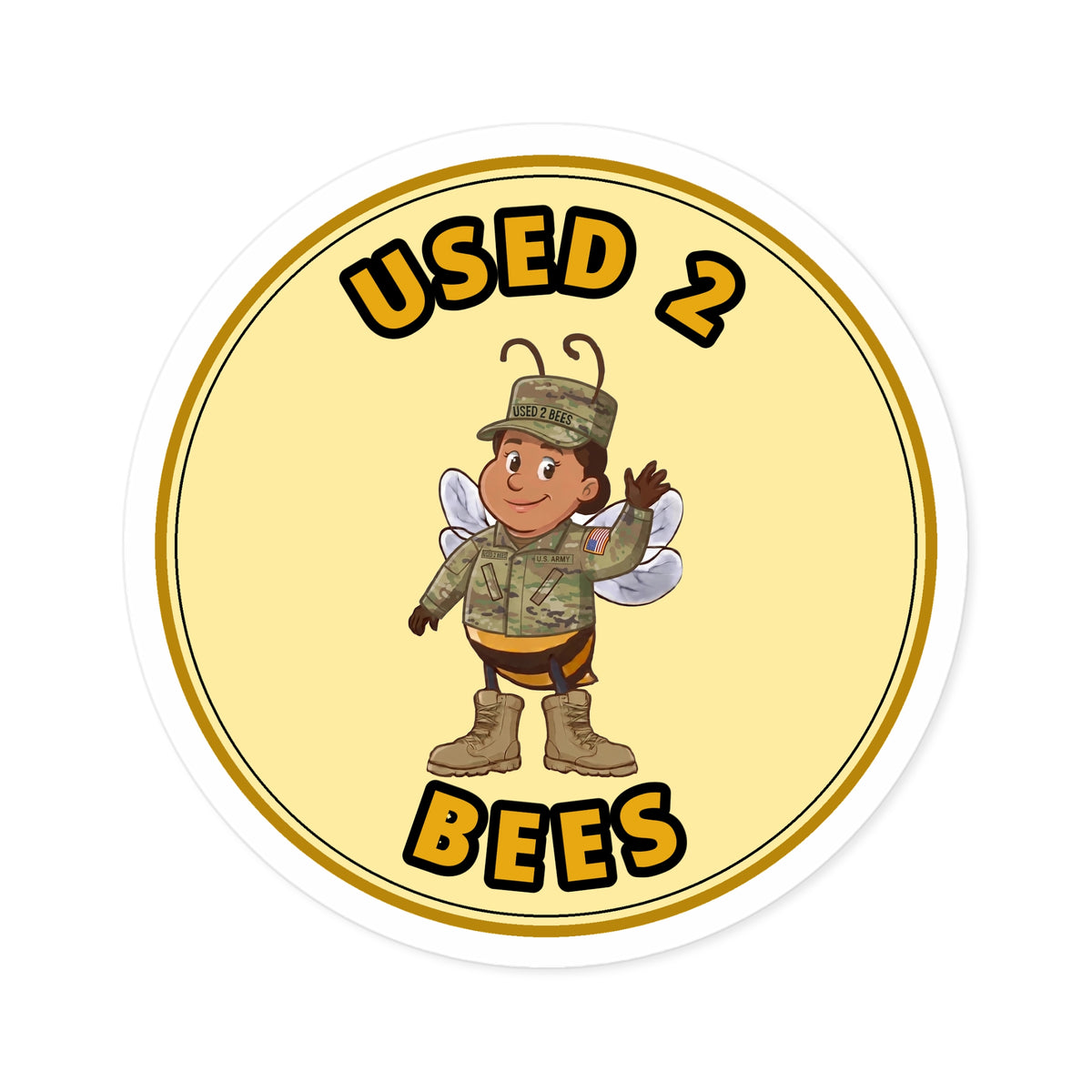 Used 2 Bees Circle Sticker — Army Camo (Female)
